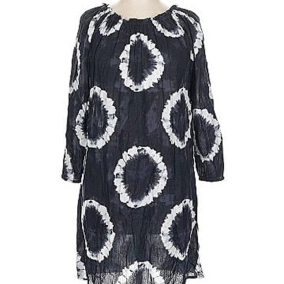 MICHAEL KORS Navy/White On/Off Shoulder Cotton Tie Dye Dress w/Belt  NWT $140 - Picture 11 of 12